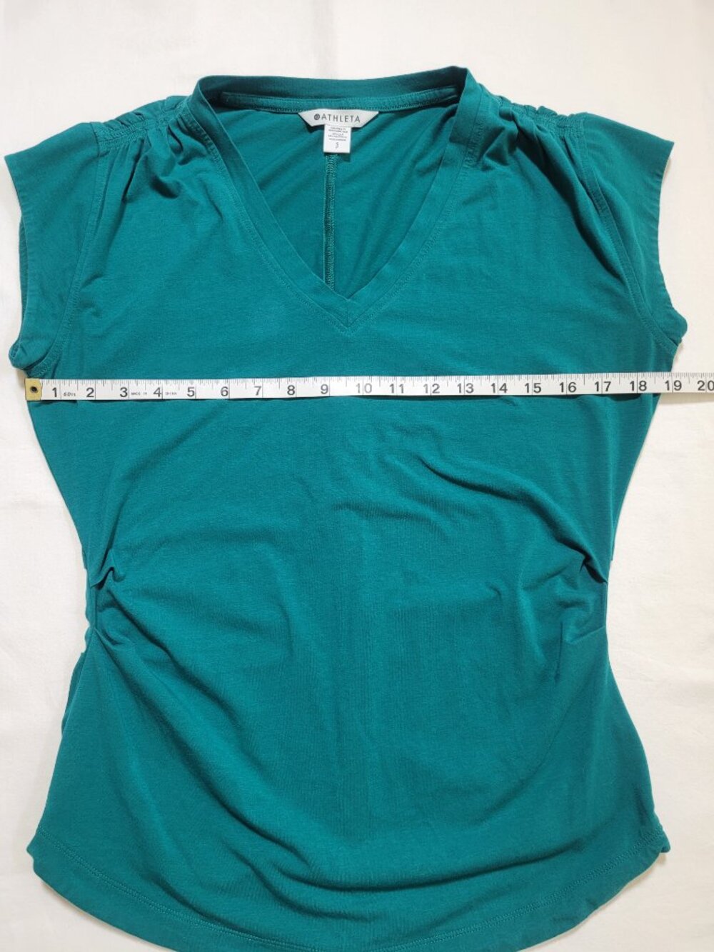 Athleta Outbound V Neck Tee Emerald Green Ruched Cap Sleeve Top Small Athleisure - Picture 4 of 7